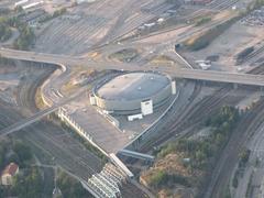Aerial view of Hartwall Arena from a hot air balloon