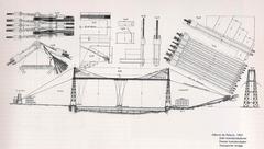 Historic architectural blueprints of the Bizkaia Bridge by Alberto Palacio