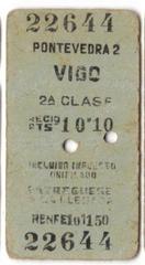 Old train ticket from Pontevedra to Vigo