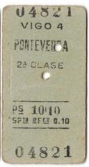 Vintage train ticket from Vigo to Pontevedra