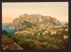 View of Mount Solaro on Capri Island, Italy with clear blue sky