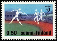 Stamp of the 1971 European Athletics Championships in Helsinki featuring a 0.50 mark