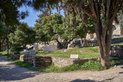 Ruins of the Choragic Monument of Nicias with information board on site