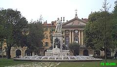 Statue of Garibaldi with the Chapel of the Holy Sepulchre in the background in Nice