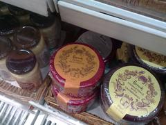 Wedge of Double Gloucester cheese at Heathrow airport Harrods store