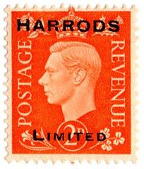Harrods Limited commercial overprint on British 2d dark colours definitive stamp 1938