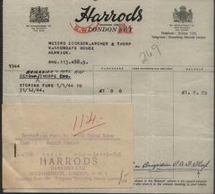 Harrods Ltd. London fur storing receipt 1944