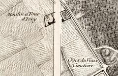 Historical map of Ivry-sur-Seine featuring Avenue Maurice-Thorez and Moulin à Tour d'Ivry from 1731
