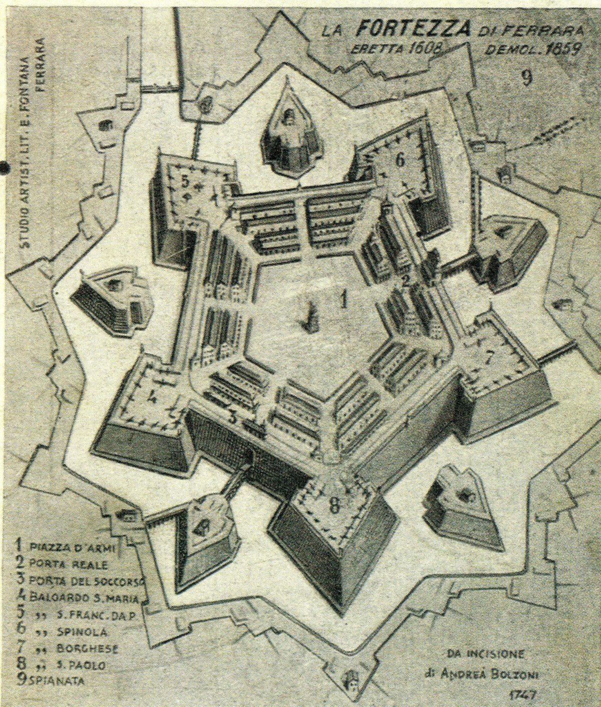 Fortezza di Ferrara, historic fortress with brick walls and green surroundings