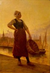 Theophile Deyrolle painting of a female fisherman by the water