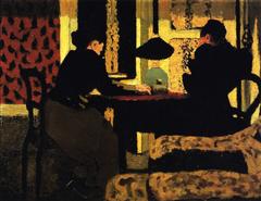 Two women under the lamp painting by Vuillard