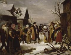 King Louis XVI distributing alms to the poor during the harsh winter of 1788 near Versailles