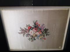Bouquet de fleurs textile panel dedicated to Empress Eugénie, intricate silk lampas fabric with satin background and detailed weaving