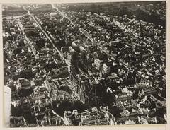 Aerial view of the city of Rheims showing urban landscape and buildings