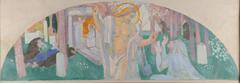 Painting showing the resurrection appearance of Christ to Mary Magdalene with Christ showing his wounds and angels guarding the tomb