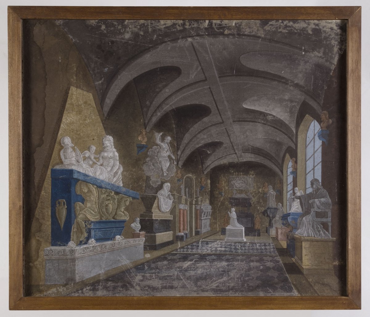 Interior view of the French Monuments Museum, second view of the 17th century room with sculptures