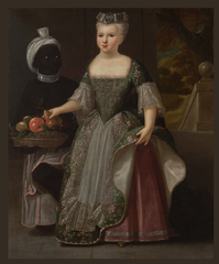 Portrait of young girl Marie-Jeanne Grellier with her enslaved companion painted by Chanteloup after 1718