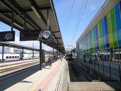 Vigo ADIF train station Vigo-Guixar with multiple tracks and platforms under a clear sky