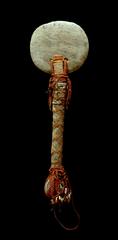 Ceremonial ax O'kono from New-Caledonia made of wood, textile, coconut fiber, serpentine, bat hair, and shells