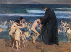 Triste Herencia painting by Joaquín Sorolla depicting sick children on the beach