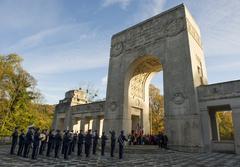 U.S. Air Forces in Europe Band playing at Lafayette Escadrille memorial during Veteran's Day ceremony in Marnes-la-Coquette, France, 2013