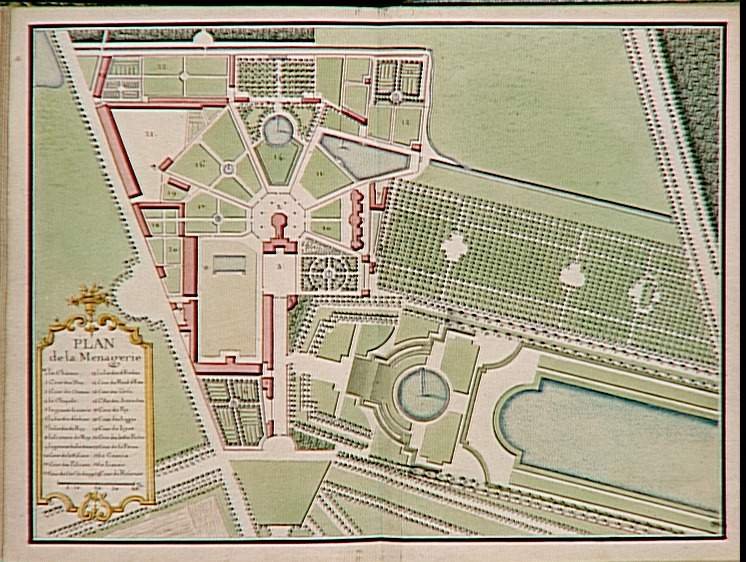 1747 watercolor plan of the Ménagerie de Versailles under Louis XV