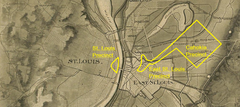 Map showing Greater Cahokia with Cahokia, East St. Louis, and St. Louis Precincts during the Mississippian period