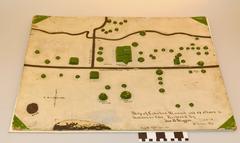 Detailed model of 54 Cahokia North American Indian mounds painted on wooden board