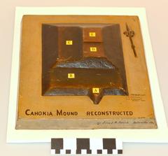 Cast iron relief model of Monk's Mound showing reconstructed shape with earthworks in Cahokia Illinois
