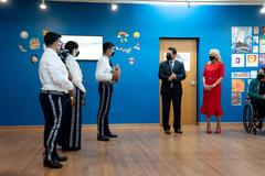 First Lady Jill Biden engaging with Chicago Mariachi Project members at National Museum of Mexican Art