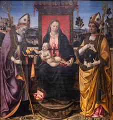 Religious painting depicting the Holy Conversation with saints and the Virgin Mary