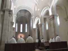 Monks singing in the choir of the abbey church