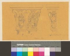 Double capital of the main apse showing Christ in the Mandorla and Peter, and a capital of the south aisle in Notre-Dame monastery church in Payerne