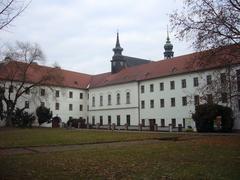 Garden with Mendel statue in Old Brno convent