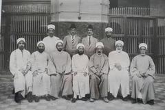 Group of teachers and elders of Abi Hanifa Al-Numan School at Imam Al-Azam Mosque in Al-Adhamiya, Baghdad, circa 1930