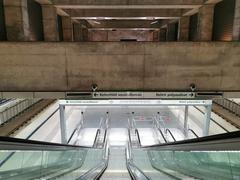 Budapest M4 metro station II János Pál pápa tér interior with trains and platform