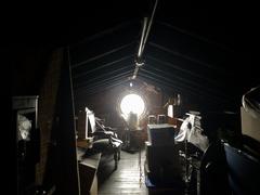 Attic of Cincinnati Observatory in Hyde Park, Cincinnati, Ohio showing wooden beams and structural details