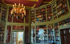 Interior view of King's Observatory library octagon with bookshelves and a central window
