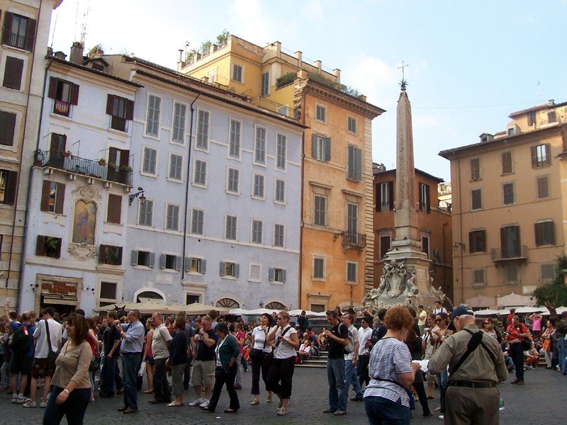 Piazza della Rotonda in Rome with Pantheon and outdoor cafes