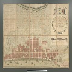 1794 plan of Philadelphia city and suburbs with annotations and coat of arms