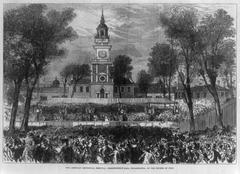 Independence Hall in Philadelphia during the American Centennial Festival on July 4, 1876
