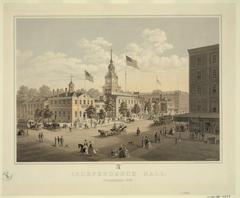 Independence Hall in Philadelphia, historic 1876 chromolithograph by Theodore Poleni