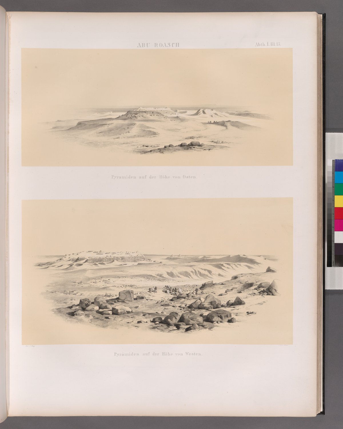 Ancient pyramids at Abu Roasch site viewed from east and west heights