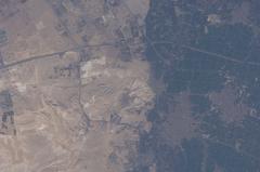 Aerial view of Egypt from space showing the Nile River and surrounding desert