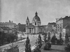 Plac Trzech Krzyży in Warsaw before 1939 with historical buildings and street view