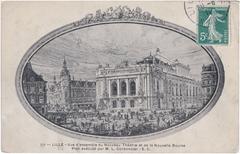 Architectural drawing of the facades of the new Bourse and new Théâtre in Lille, France by Louis Marie Cordonnier