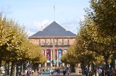 Neo-classical Opera House with distinctive roofs and obelisk in Strasbourg