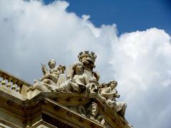 Intricate artwork on top of Toulon Opera building close up