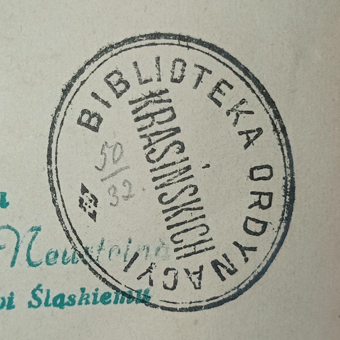 Seal of the Krasinski Ordynacja Library on a book from 1845