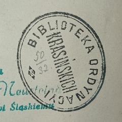 Seal of the Krasinski Ordynacja Library on a book from 1845